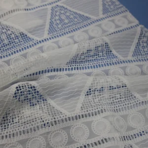 Yarn Dyed Striped Lace Fabric with 3D Embroidery Soft Skin friendly Breathable Three Dimensional Cloth