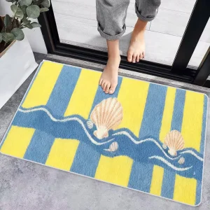 Yellow Blue Striped Absorbent Floor Mats for Kitchens Bathroom Rug Fluffy Anti slip Machine Wash Soft Rug for Bedroom Bath Mat