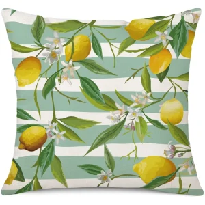 Yellow Lemon Print Throw Pillow Cover Durable Polyester Cushion Case Soft Decorative Pillow Shell for Living Room