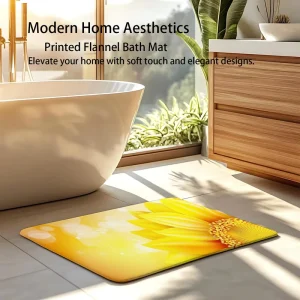 Yellow Sunflower Bath Mat Soft Flannel Non Slip Rug Modern Hotel & Home Bathroom Elegant Design Novelty Pattern