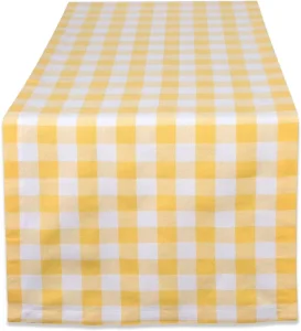 Yellow White Checkered Tartan Table Runner Buffalo Plaid Stain Resistant Washable Table Decoration