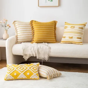 Yellow Woven Tufted Farmhouse Decorative Pillowcase Yellow Moroccan Pillow Cover