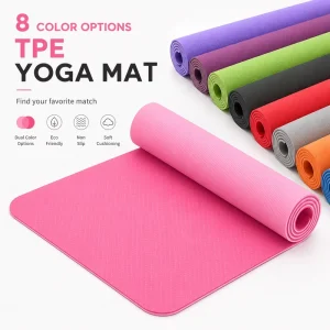 Yoga Mat TPE Exercise Mat 8/6mm Dual Thickness Cushion Floor Mat for Pilates Stretching and Home Workout