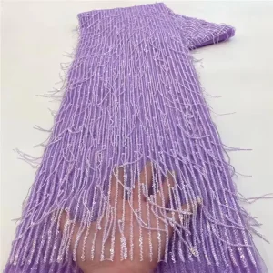 ZSY Sequins Embroidery French Mesh Lace Beaded Tassel Fringe 100% Polyester Fabric for DIY Crafts Stage Costumes Wedding Bags