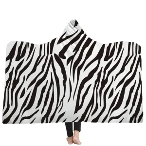 Zebra Stripes Hooded Throw Blanket Adult Women and Men Printed Soft Fleece Blanket for Couch Sofa Chair Travel