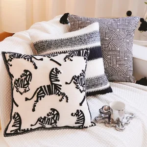 Zebra Tufted Cushion Cover Modern Animal Decorative Throw Pillows Black White Cushion Cover for Sofa Bedroom Boho Home Decor