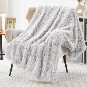 Zhengtai Knit 850GSM Soft Fluffy Sofa Gray Feather Faux Fur Throw Blanket