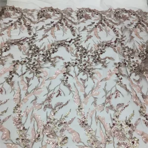 customized Colorful Double Sequin S35335 Sequin Flower Lace Fabric for Suit Skin Tulle Fabric