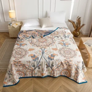 extra Large Boho Lightweight Breathable Bed Blankets Summer Cooling 4 Layers Bed Blankets