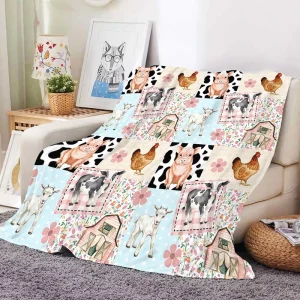 jumei Factory Direct Custom Farm Barn Animals Western Print Flannel Blanket 3D Digital Printing Soft Polyester Throw Blankets