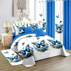 king Size 12 Pieces Quilt Set in Stock Printed Bedspread Bed Sheet Set with Curtains Draps 12 Pieces Disponibles