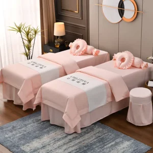 pink Beauty 4 Pcs Sets Massage Sheet Set Customized Shampoo Bed size Customized Logo