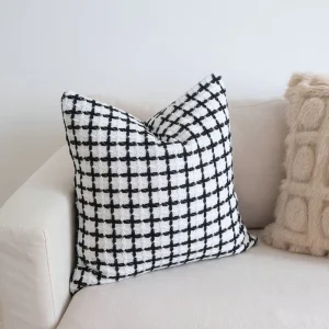 -style Grid Throw Pillow Cover Modern Minimalist Embroidered Polyester Customizable Cushion for Sofa Decor Guesthouse