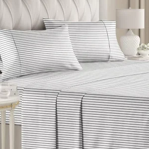 ultra fine stripe printed sheet set soft bamboo polyester bedding sets flat sheet fitted sheet queen size